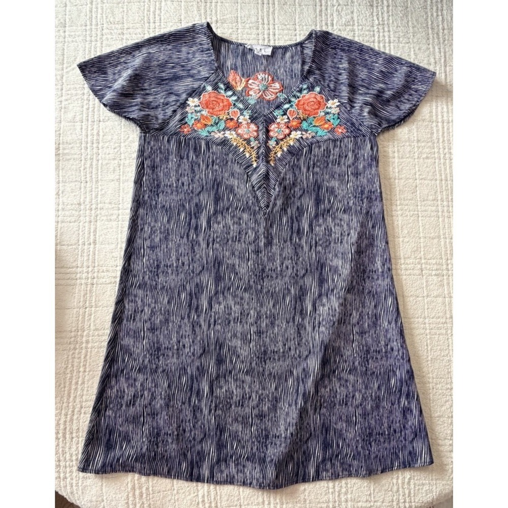 THML Anthropologie Embroidered Dress Blue Orange‎ Boho Size Medium